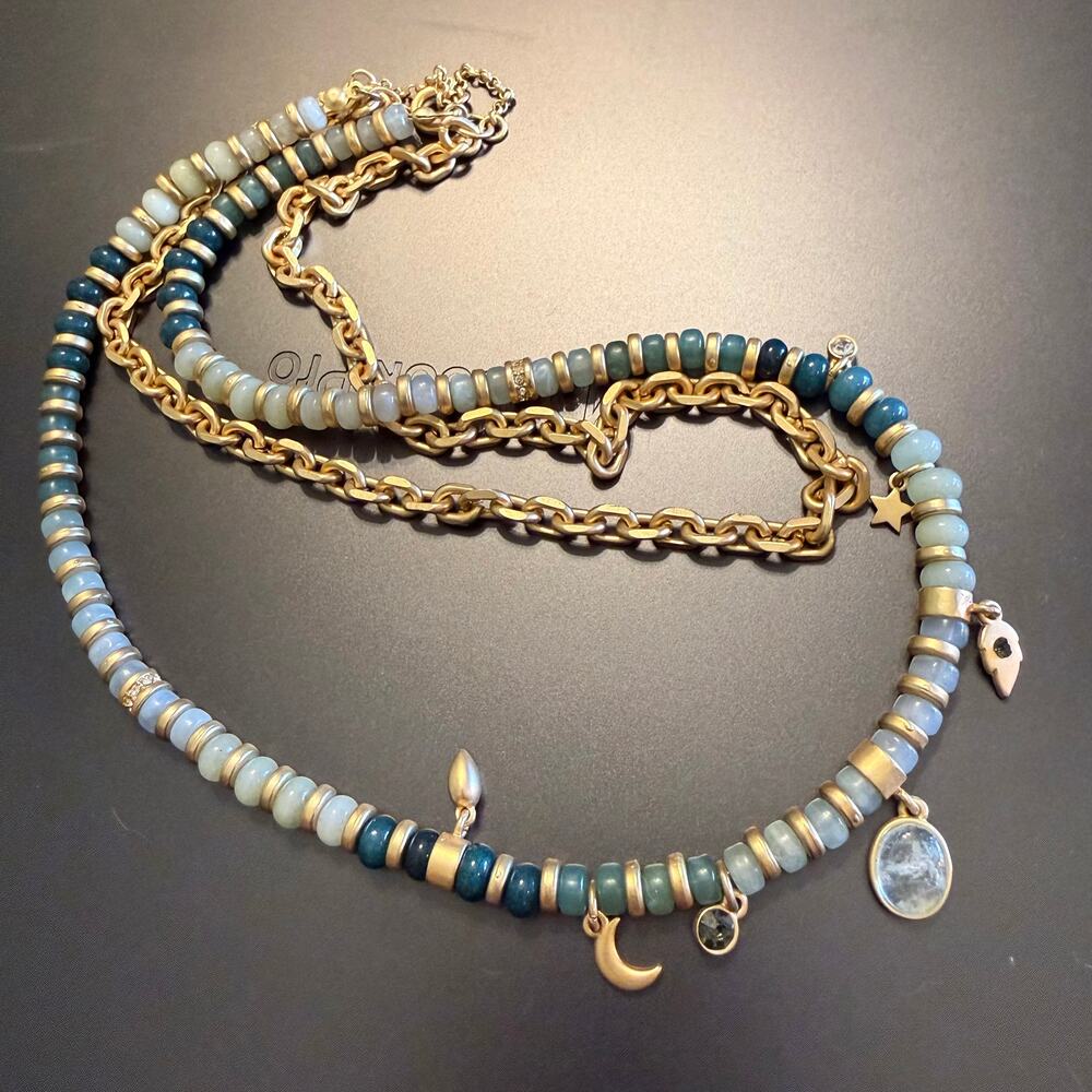 Ann Taylor LOFT Blue Green Festive Layered Gold Necklace